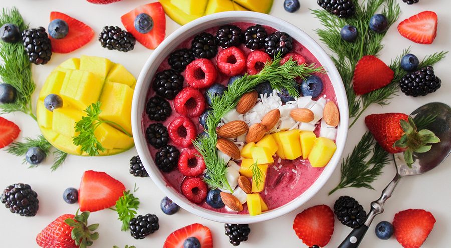 Bowl of fresh fruit with cereal