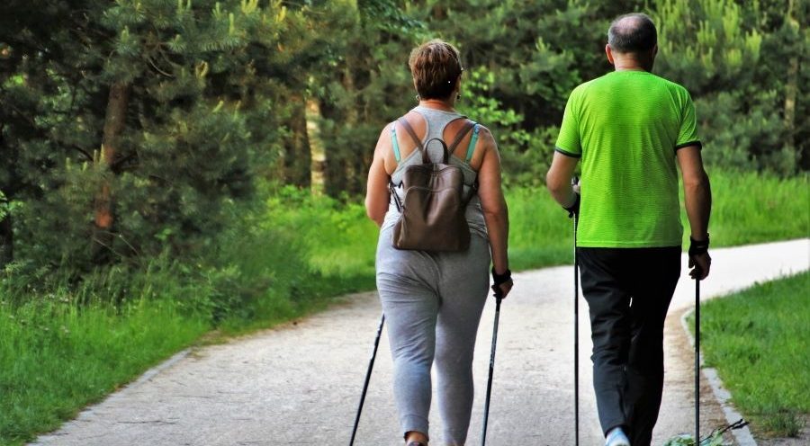 A couple of walkers in the park.