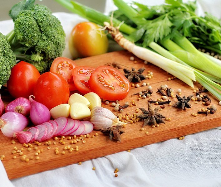 Freshly cut vegetables on a chopping board