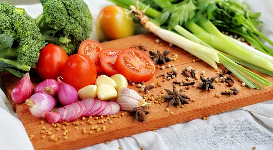 Chopped vegetables on a cutting board