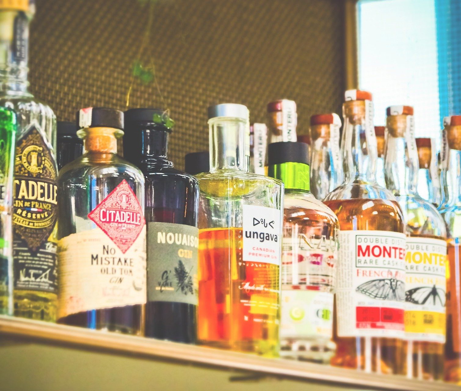 Bottles of alcohol on a shelf