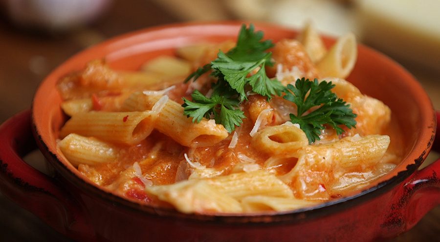 Pasta with Lentil and Red Pepper Sauce